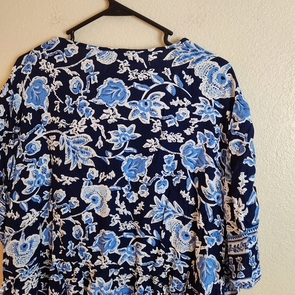 Lane Bryant Blue Floral Babydoll Boho Short Sleeve Blouse Top Size 26 - Picture 8 of 10